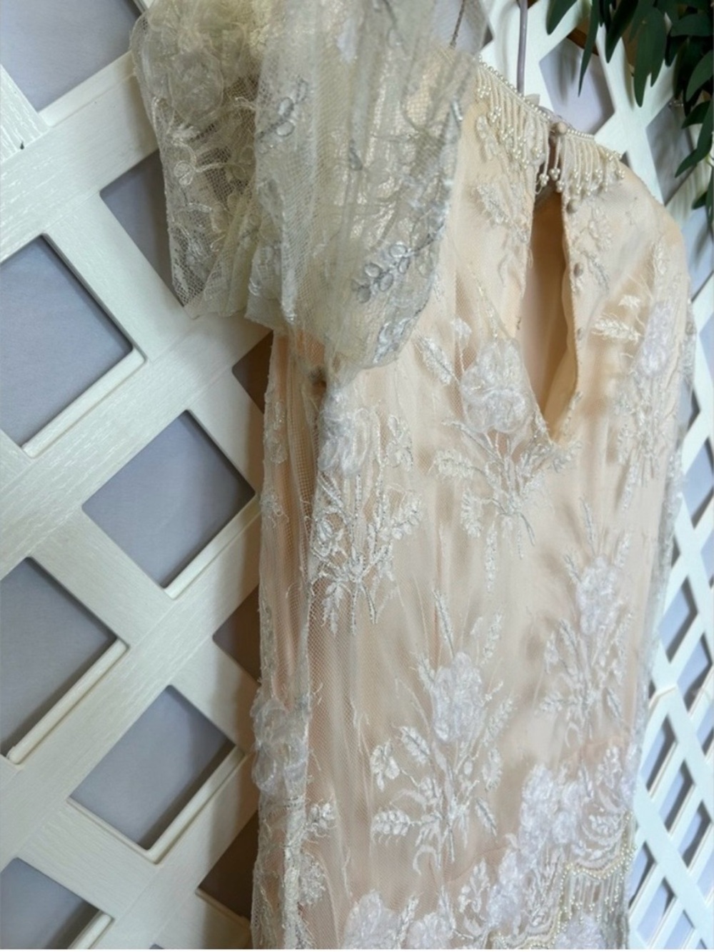 Vintage Rina di Montella Silk Lace Beaded Dress Size 8 Ivory Blush Formal Gown - Picture 7 of 11